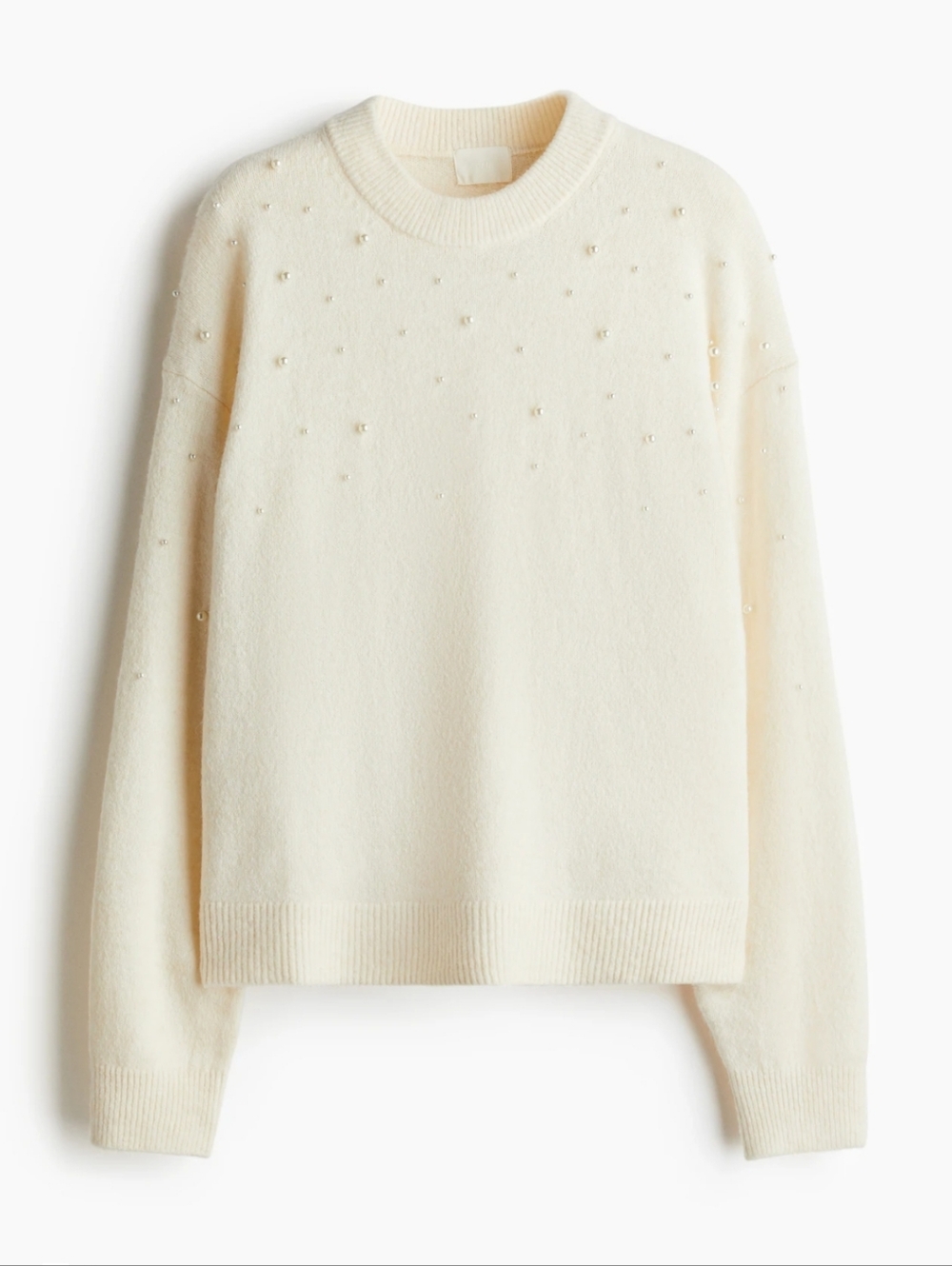 H&M Pearl Embellished Sweater Cream Knit Small NWT